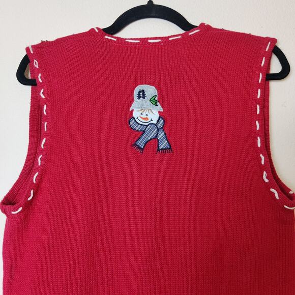 NWT Deadstock Ugly Christmas Sweater Vest Red Small Beaded Snowman Bobbie Brooks - Picture 5 of 11